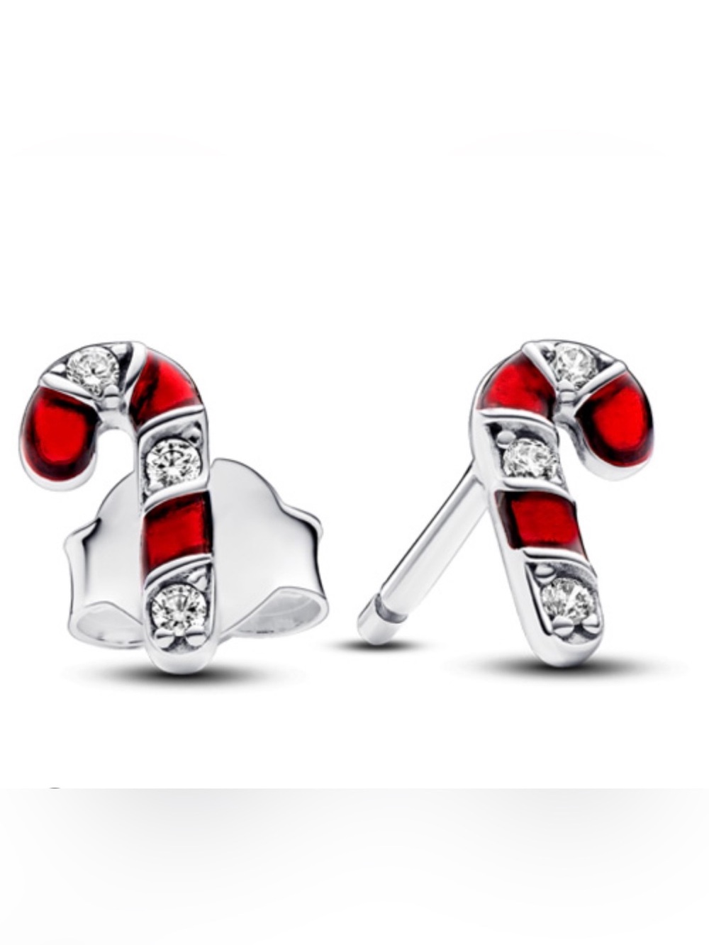Retired Authentic Pandora Red Candy Cane Stud Earrings- silver